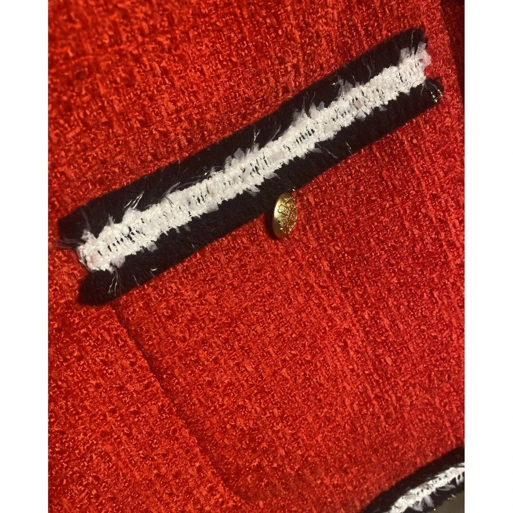 Talbots Fringe Stipe Tweed Jacket Red Plus Size‎ 20w Retail: $199 EUC